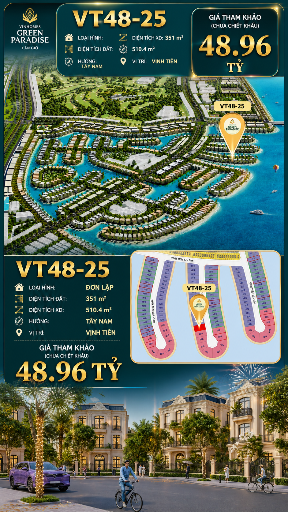 Đơn lập VT48-25  Vịnh Tiên 48.96 tỷ view trực diện biển