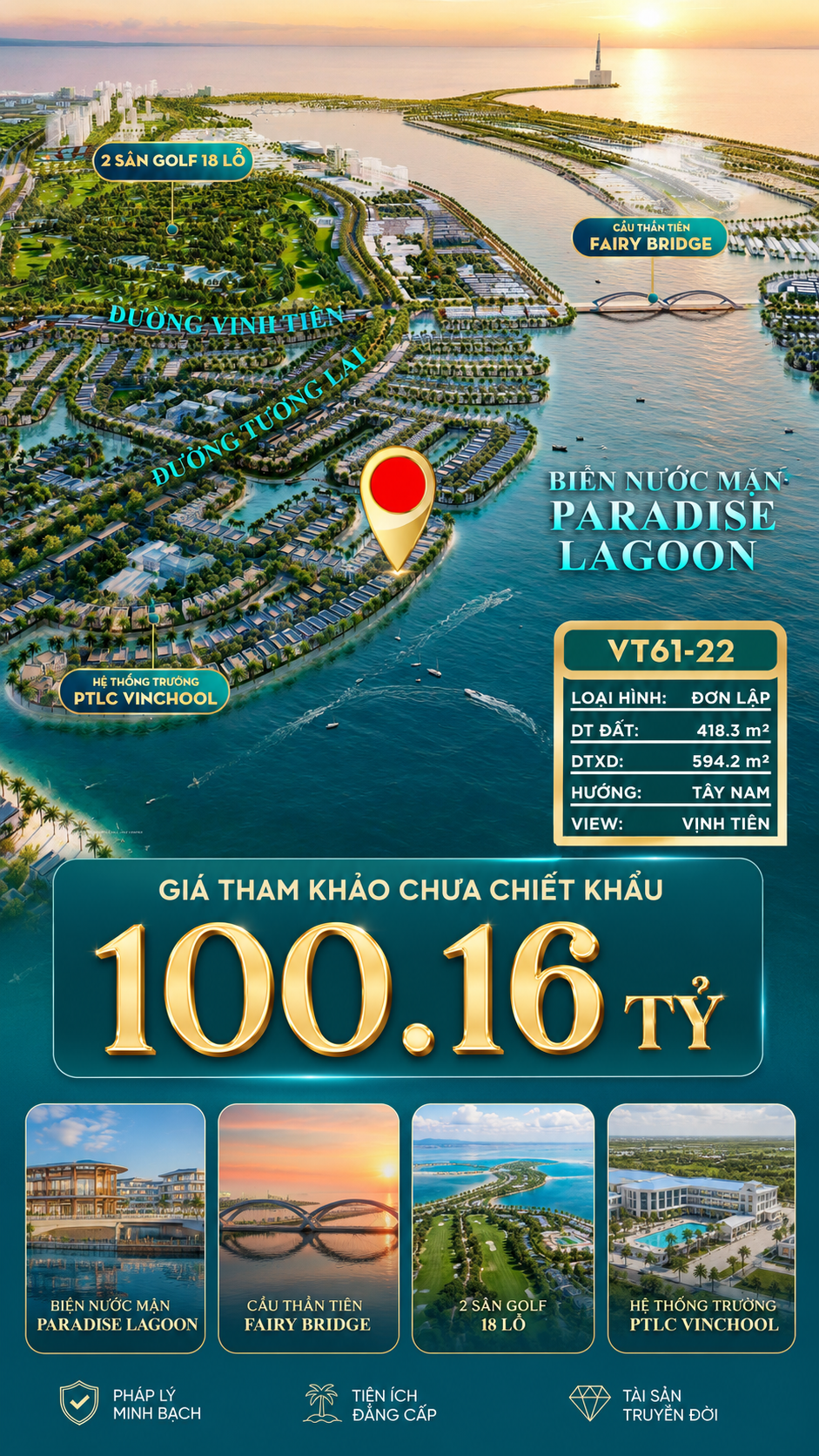 Đơn lập VT61-22  Vịnh Tiên 100.16 tỷ - Paradise Lagoon View