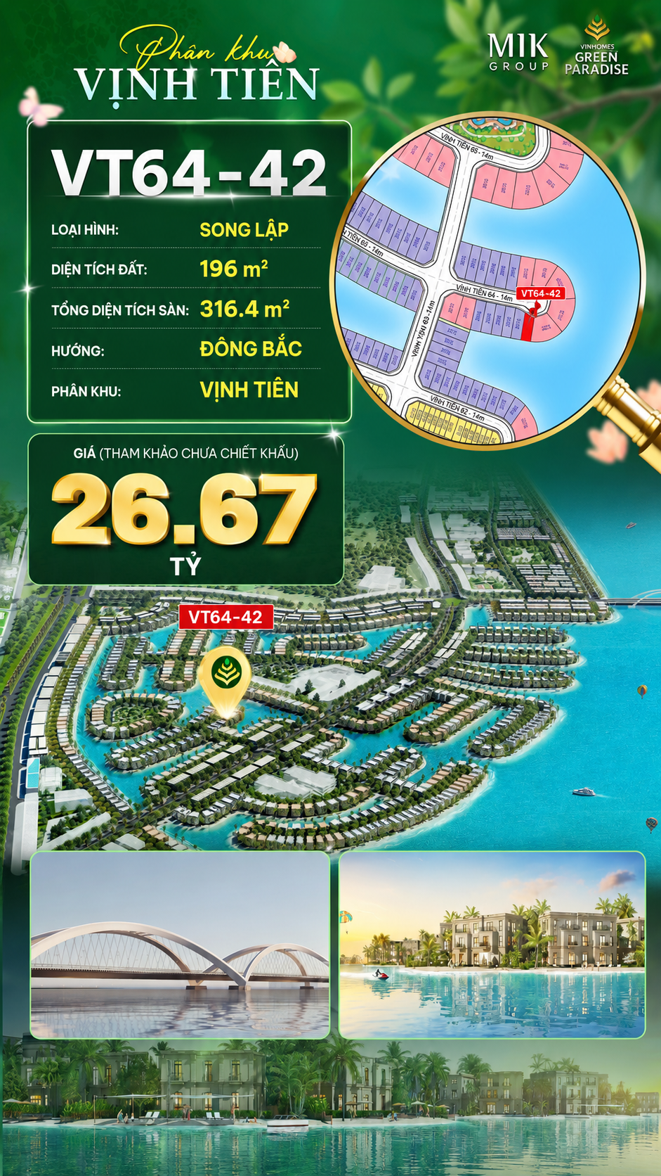 Song lập VT64-42 giá tốt Vịnh Tiên 26.67 tỷ view biển