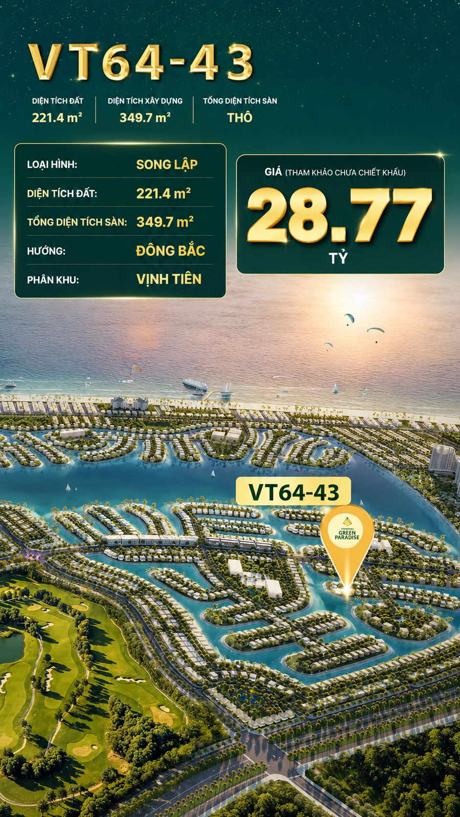 Song lập VT64-43 view biển Vịnh Tiên 28.77 tỷ gía tốt