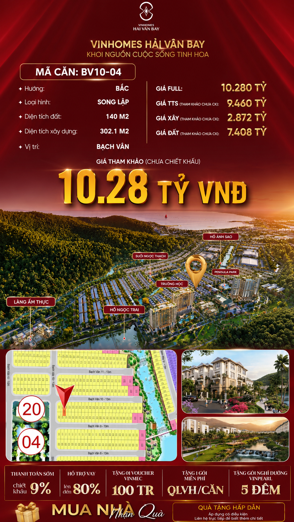 Biệt Thự Song Lập BV10-04 Vinhomes Hải Vân Bay Giá 10,28 Tỷ