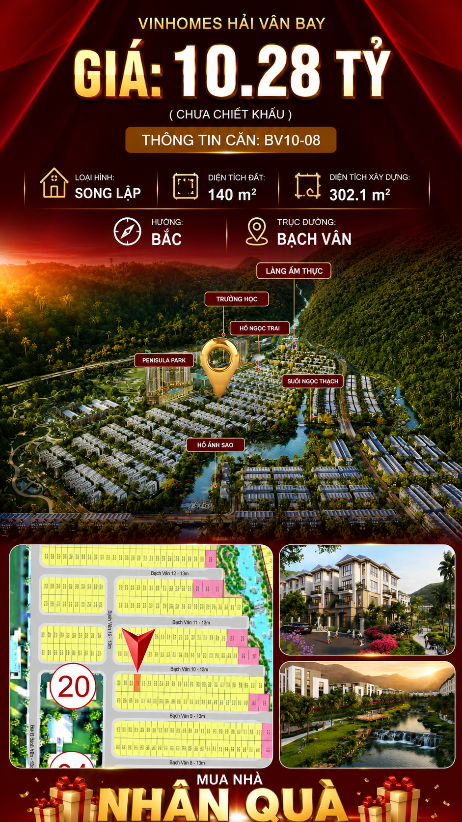 Biệt Thự Song Lập BV10-08 Vinhomes Hải Vân Bay Giá 10,28 Tỷ