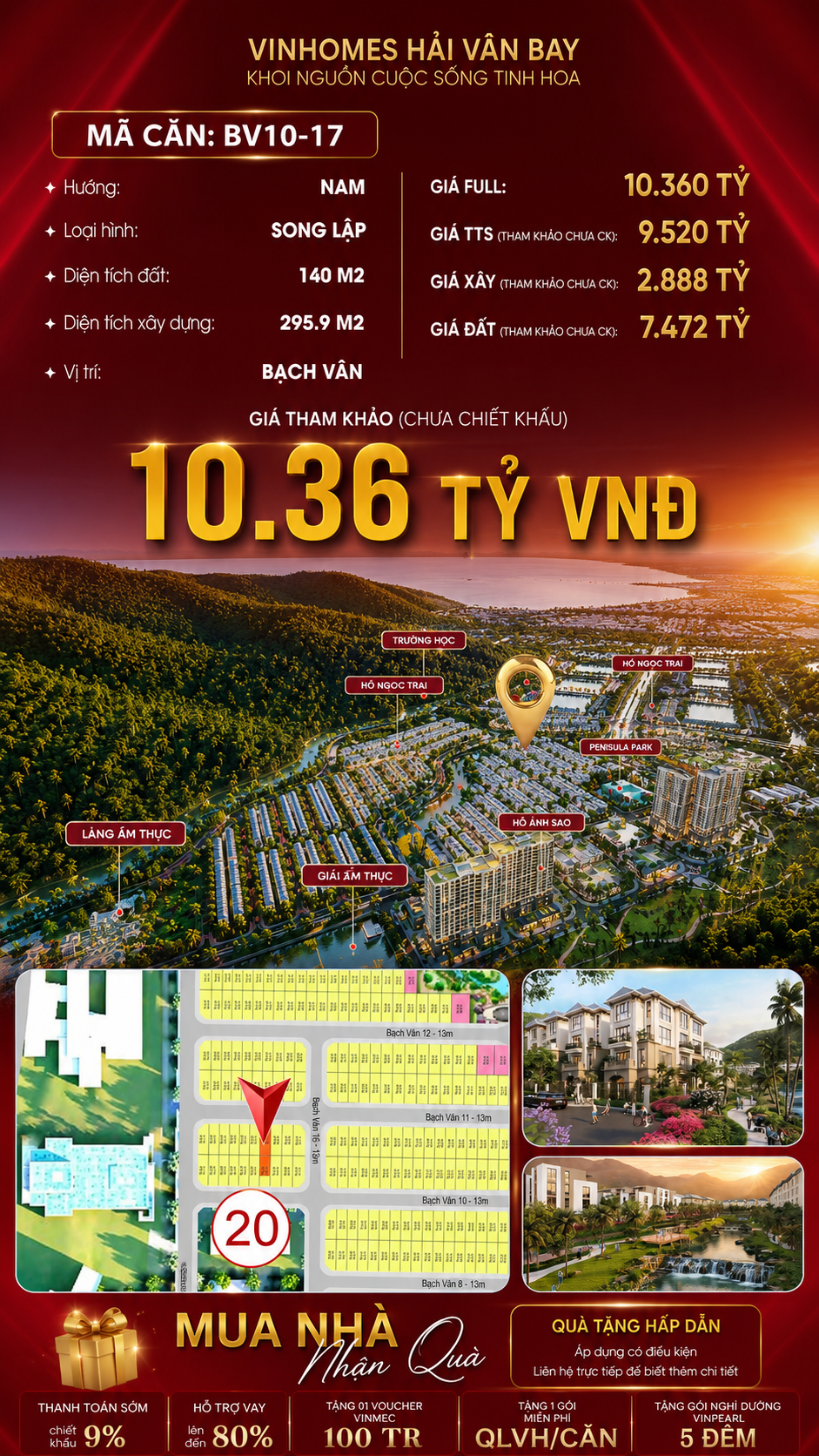 Biệt Thự Song Lập BV10-17 Vinhomes Hải Vân Bay Giá 10,36 Tỷ