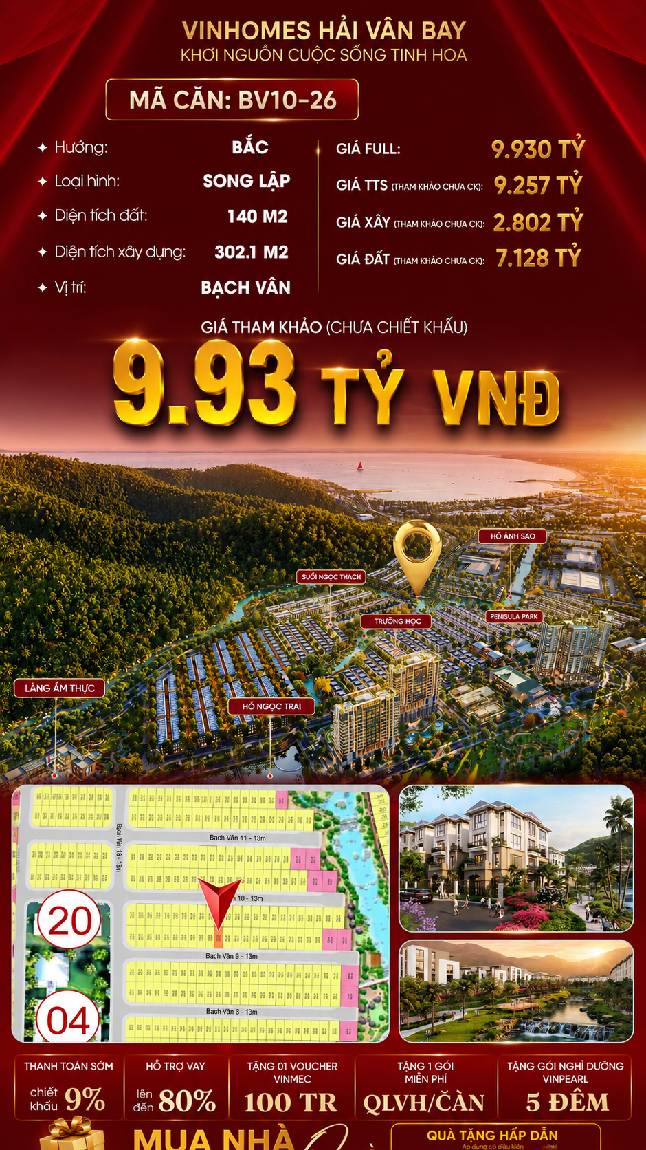 Biệt Thự Song Lập BV10-26 Vinhomes Hải Vân Bay Giá Chỉ 9,93 Tỷ