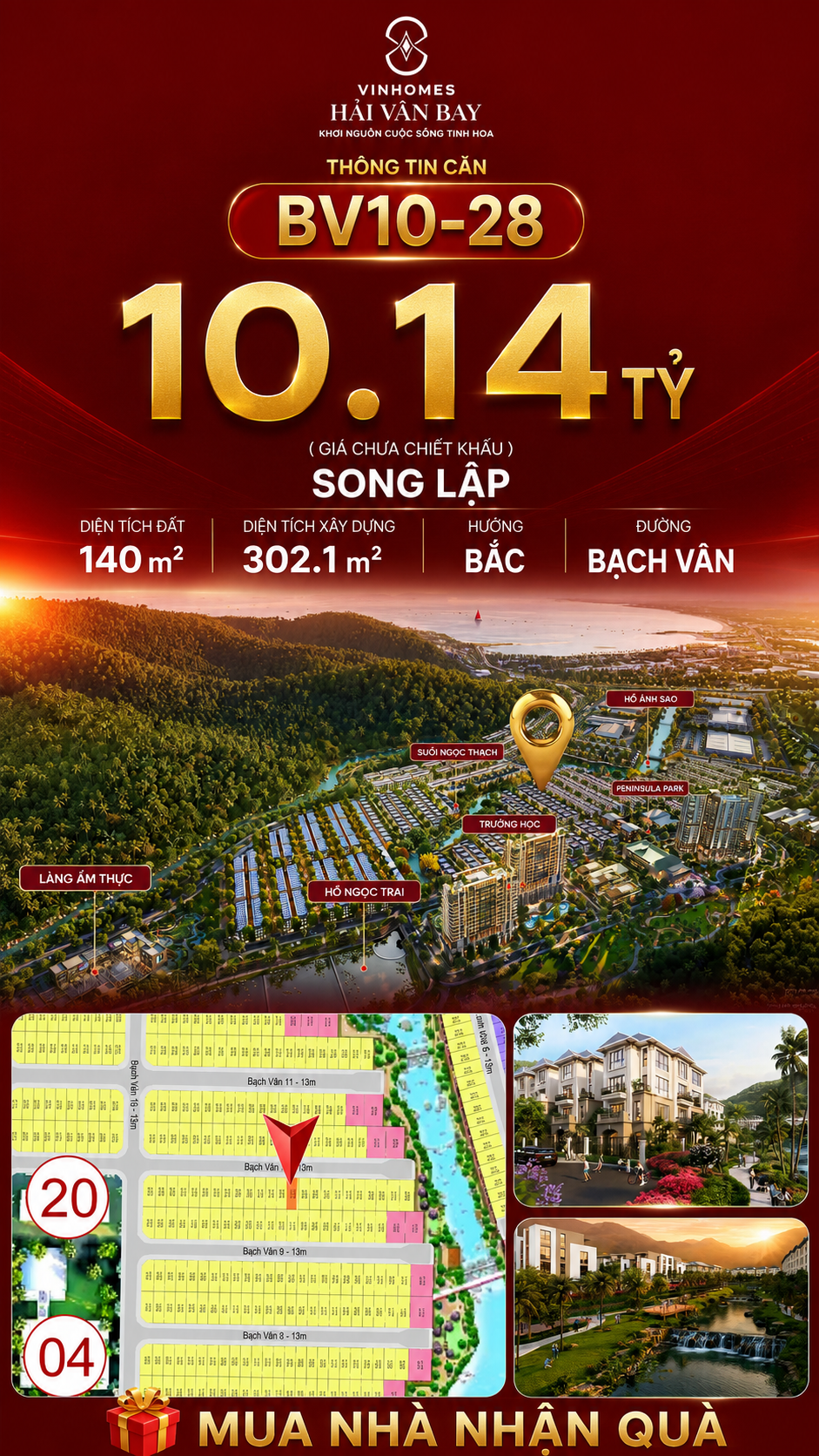 Biệt Thự Song Lập BV10-28 Vinhomes Hải Vân Bay Giá 10,14 Tỷ
