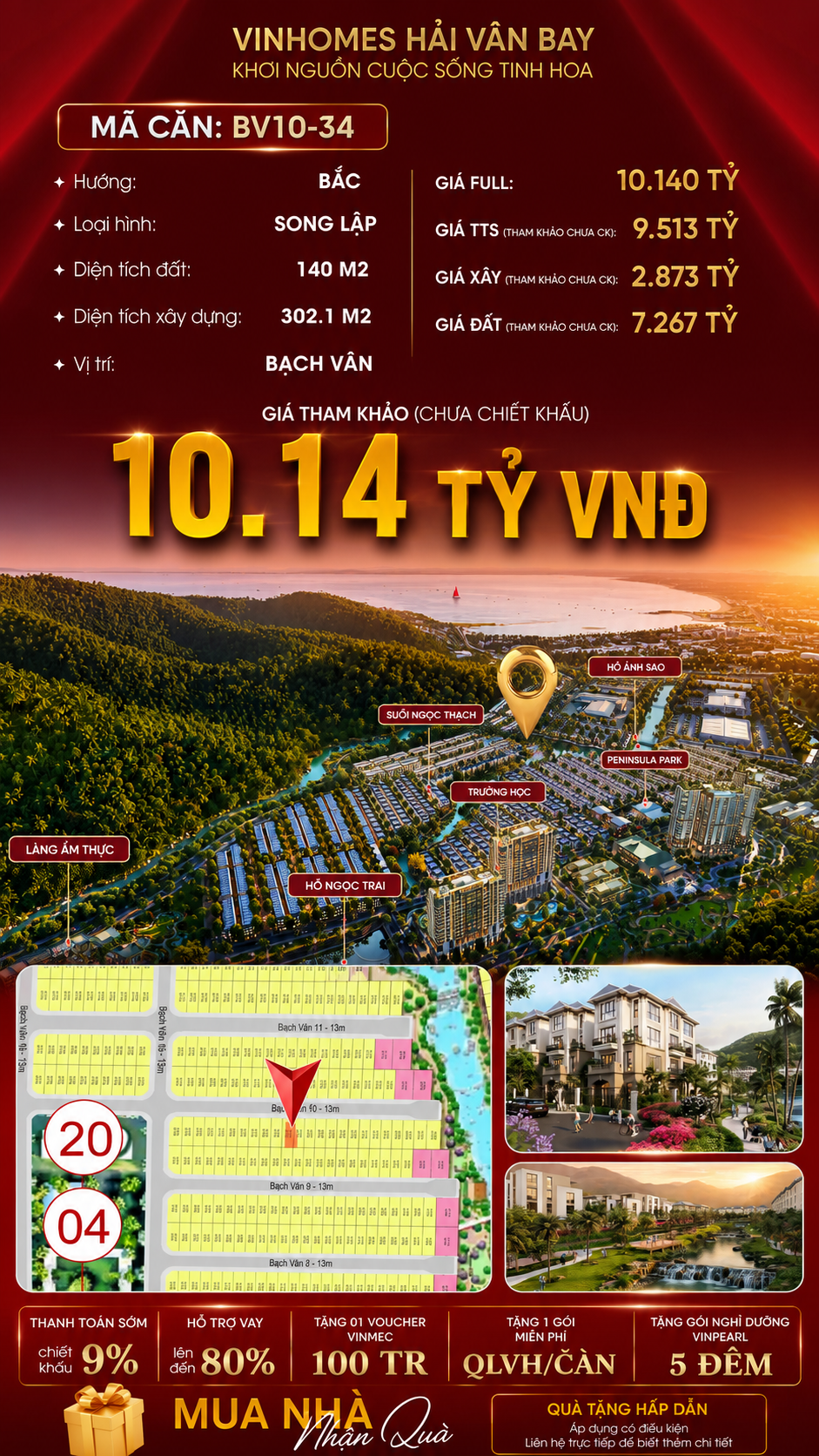 Biệt Thự Song Lập BV10-34 Vinhomes Hải Vân Bay Giá 10,14 Tỷ