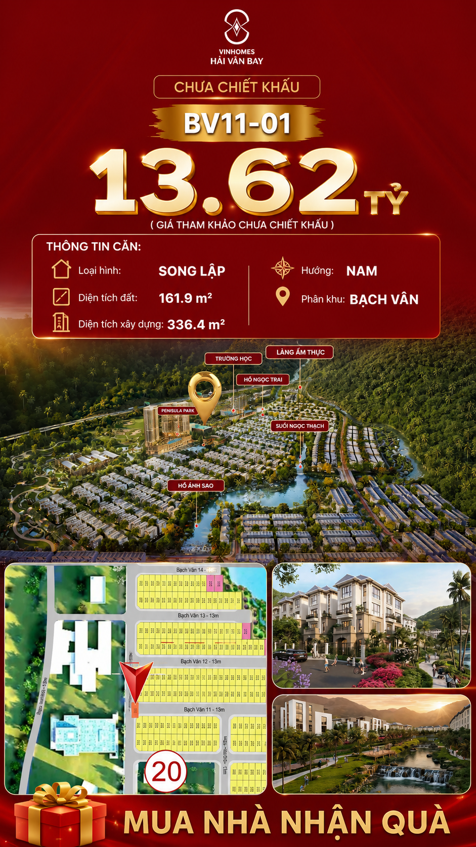 Biệt Thự Song Lập Góc BV11-01 Vinhomes Hải Vân Bay Giá 13,62 Tỷ