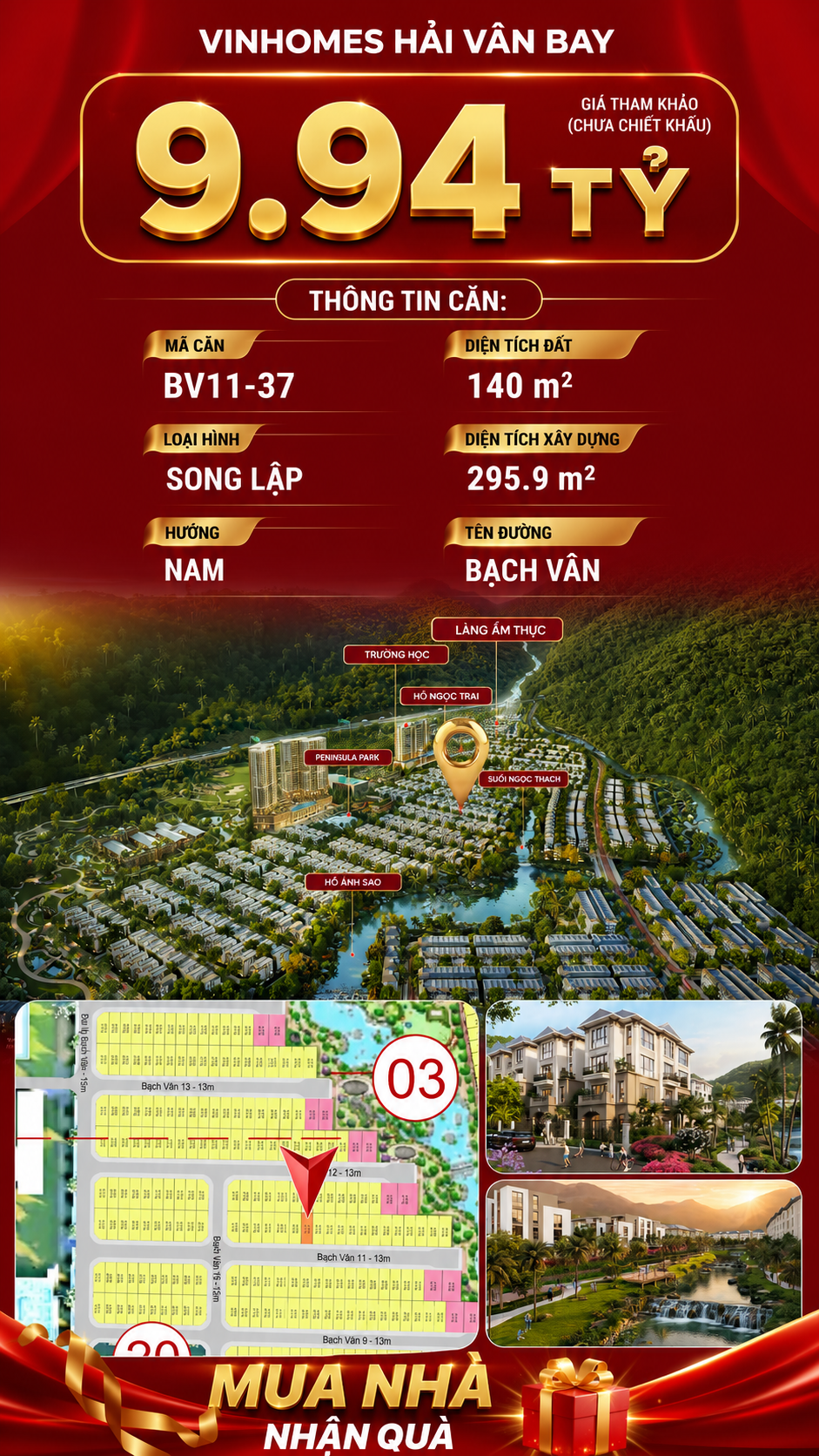 Biệt Thự Song Lập BV11-37 Vinhomes Hải Vân Bay Giá Chỉ 9,94 Tỷ