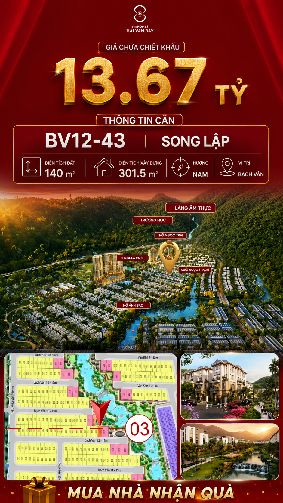 Biệt Thự Song Lập BV12-43 Vinhomes Hải Vân Bay Giá 13,67 Tỷ