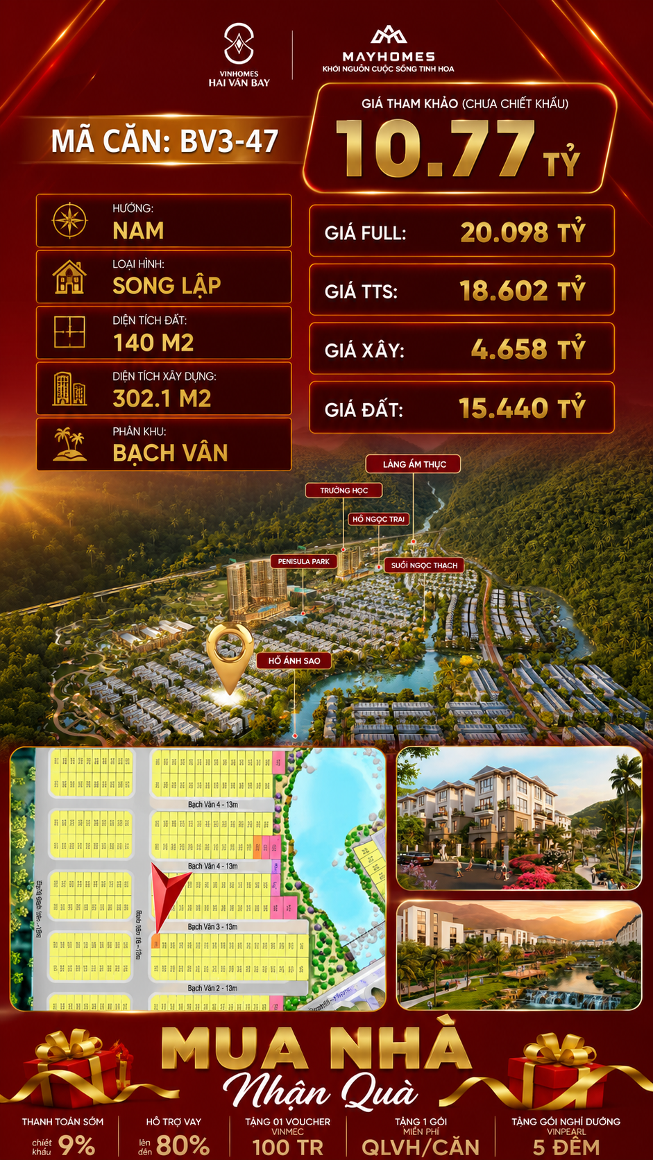 Bán Biệt Thự Song Lập BV3-47 Vinhomes Hải Vân Bay Giá 10,77 Tỷ