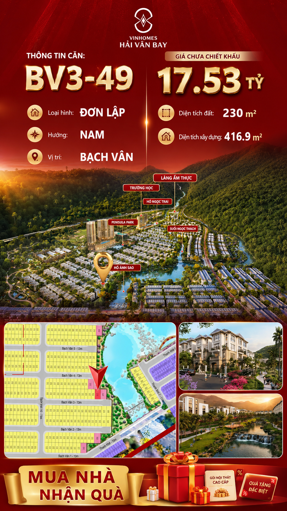 Bán Biệt Thự Đơn Lập BV3-49 Vinhomes Hải Vân Bay Giá 17,53 Tỷ