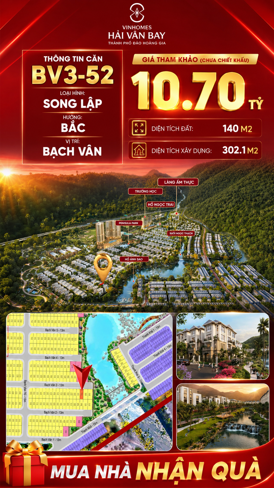 Bán Biệt Thự Song Lập BV3-52 Vinhomes Hải Vân Bay Giá 10,70 Tỷ