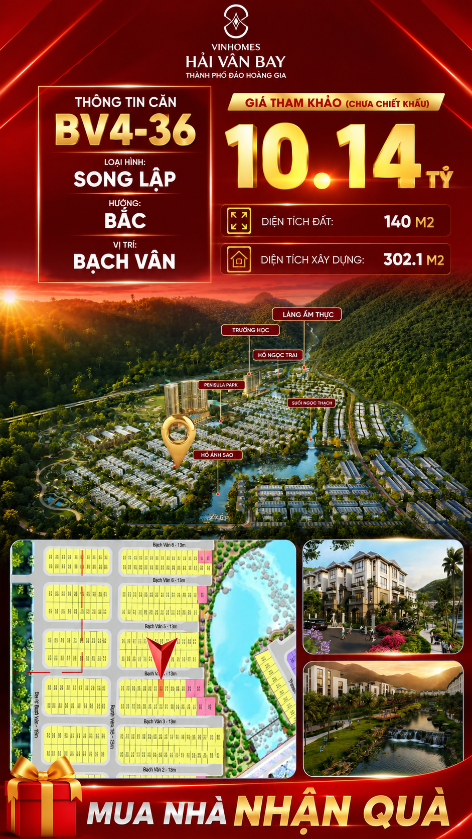 Bán Biệt Thự Song Lập BV4-36 Vinhomes Hải Vân Bay Giá 10,14 Tỷ