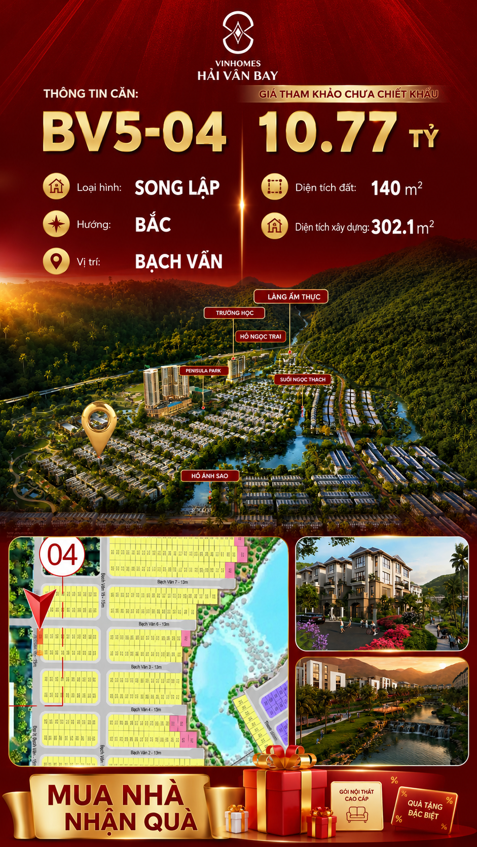 Bán Biệt Thự Song Lập BV5-04 Vinhomes Hải Vân Bay Giá 10,77 Tỷ