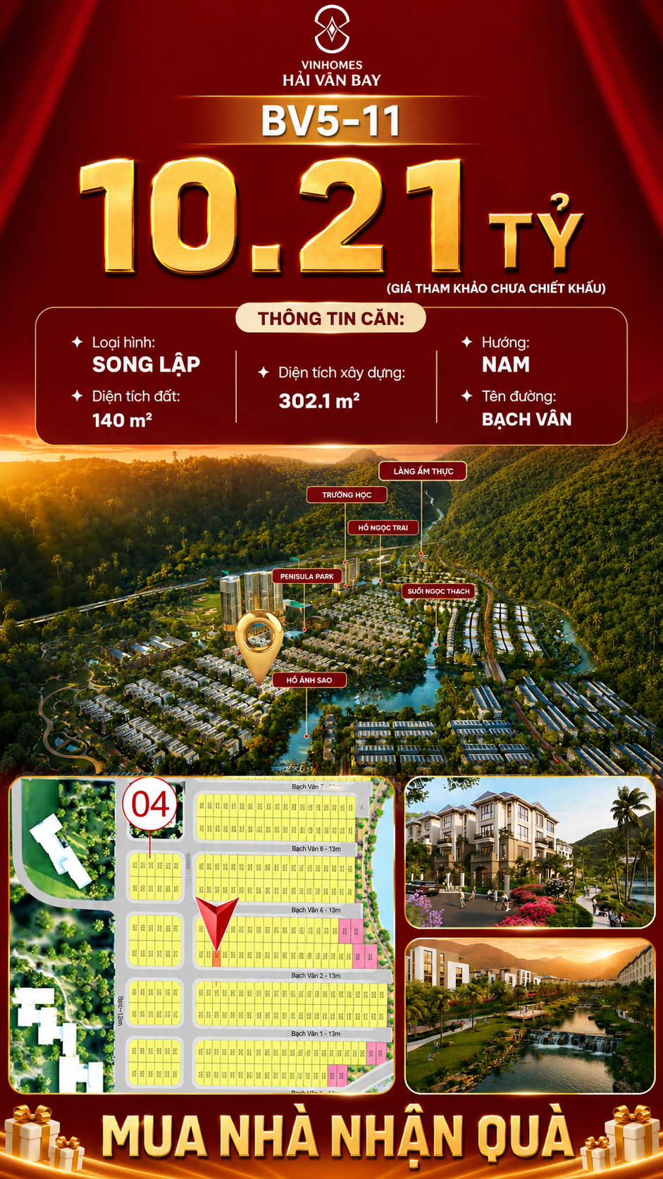 Bán Biệt Thự Song Lập BV5-11 Vinhomes Hải Vân Bay Giá 10,21 Tỷ