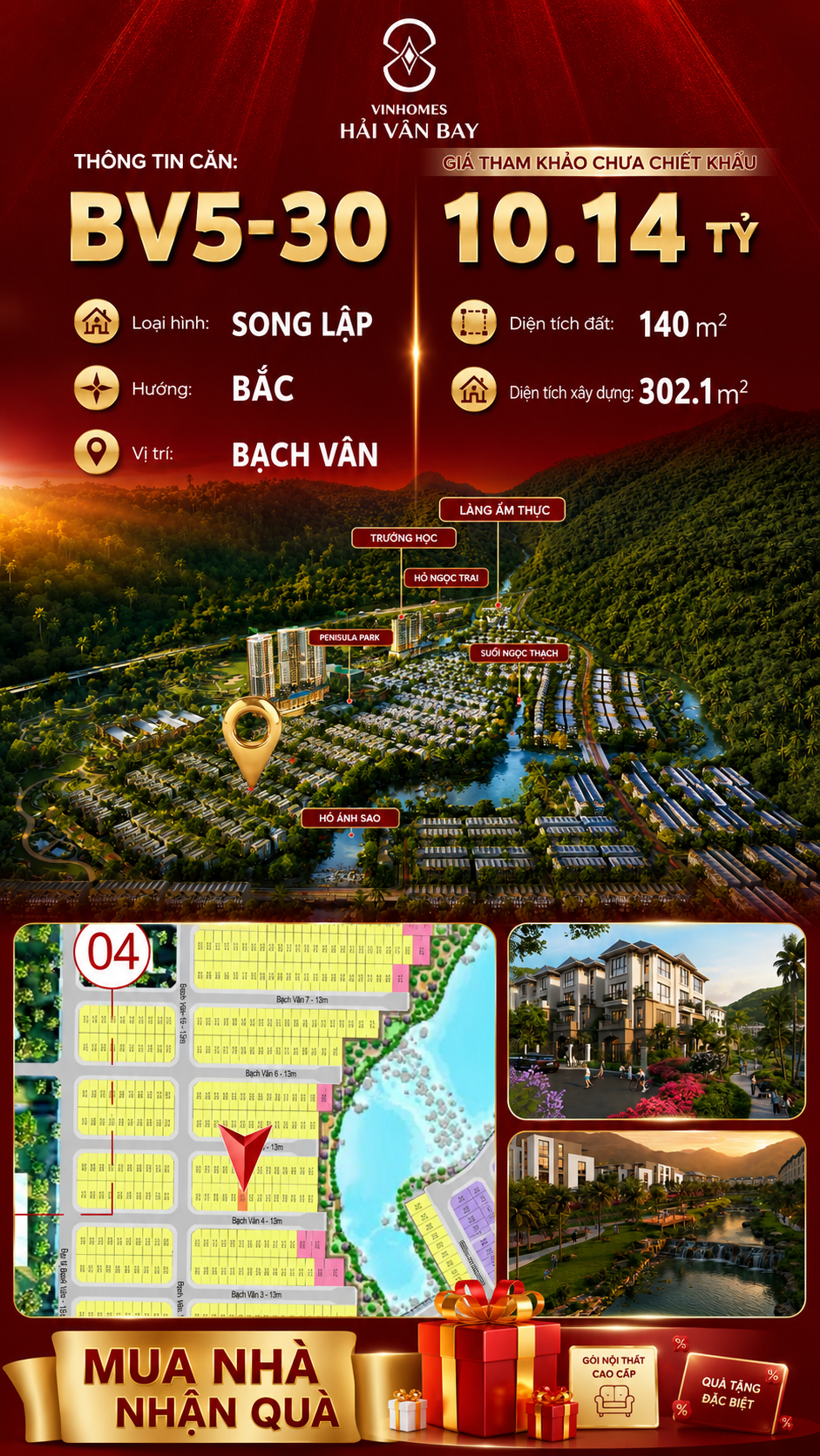 Bán Biệt Thự Song Lập BV5-30 Vinhomes Hải Vân Bay Giá 10,14 Tỷ