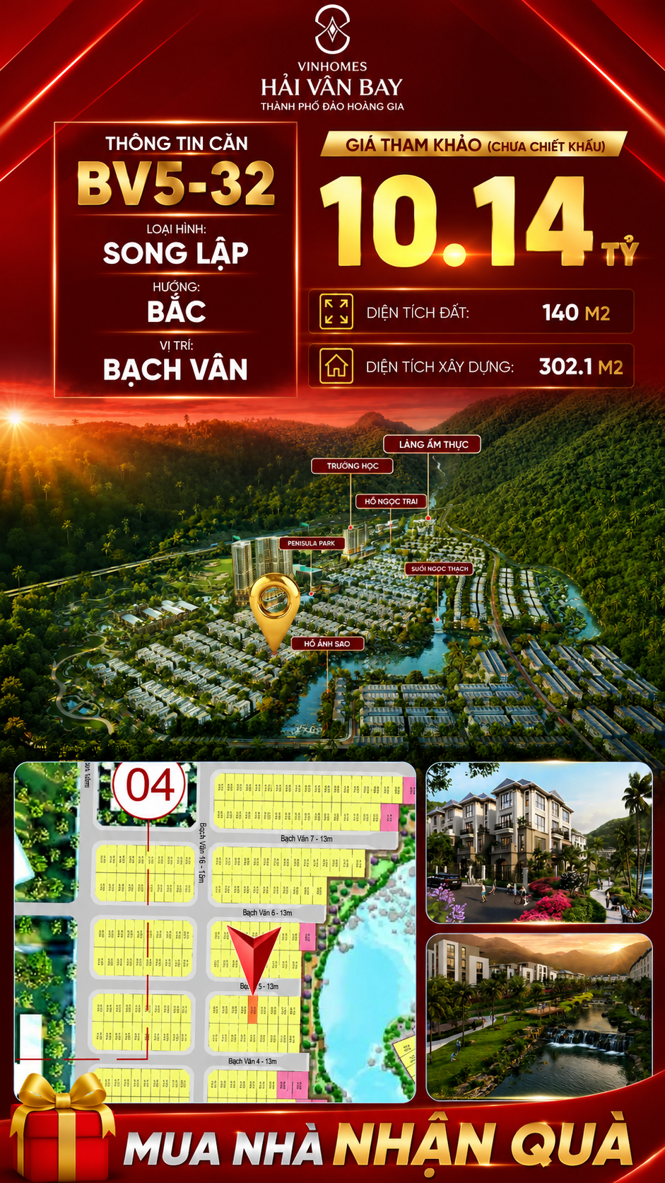Bán Biệt Thự Song Lập BV5-32 Vinhomes Hải Vân Bay Giá 10,14 Tỷ