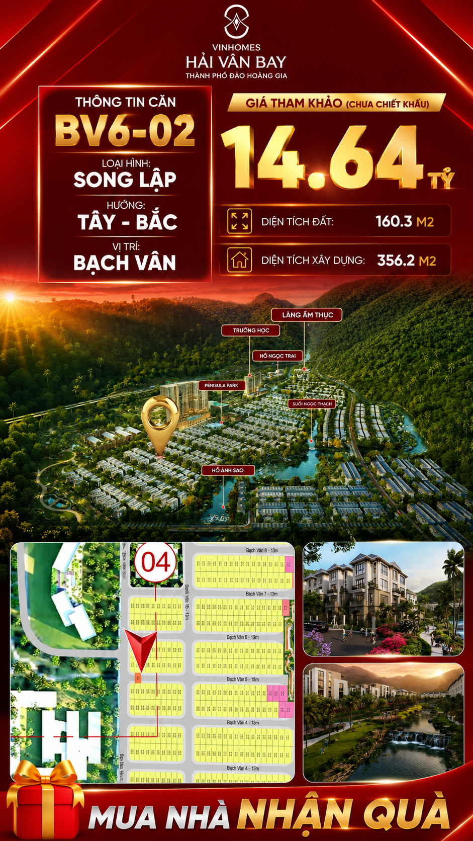 Bán Biệt Thự Song Lập Góc BV6-02 Vinhomes Hải Vân Bay Giá 14,64 Tỷ