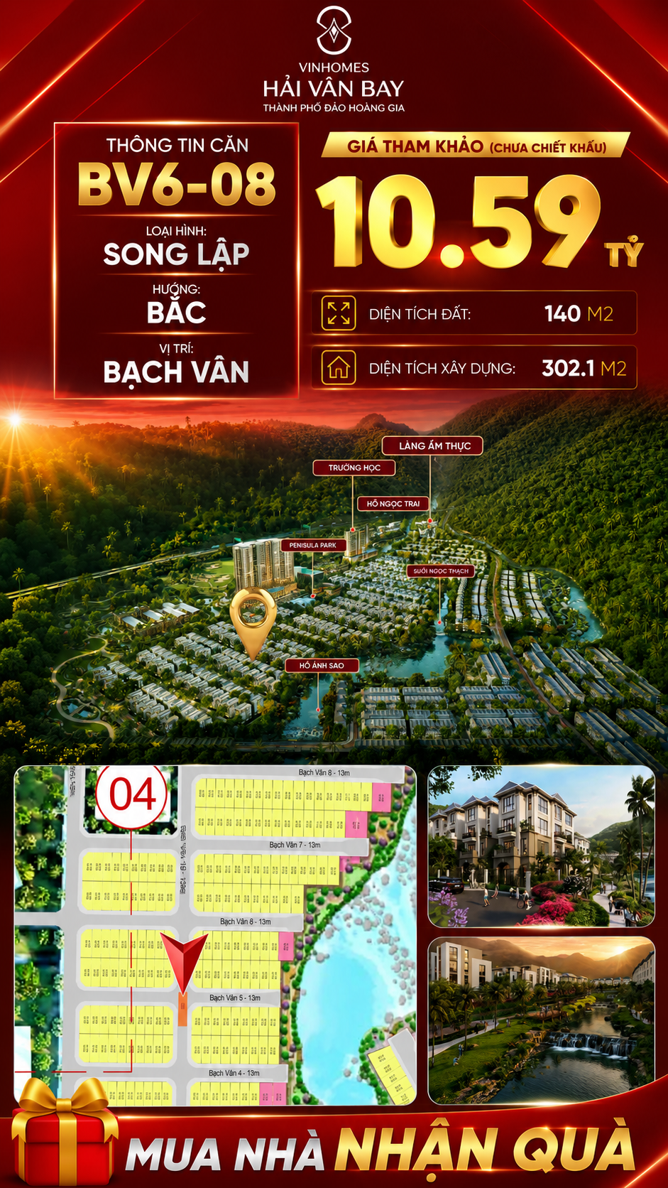 Bán Biệt Thự Song Lập BV6-08 Vinhomes Hải Vân Bay Giá 10,59 Tỷ
