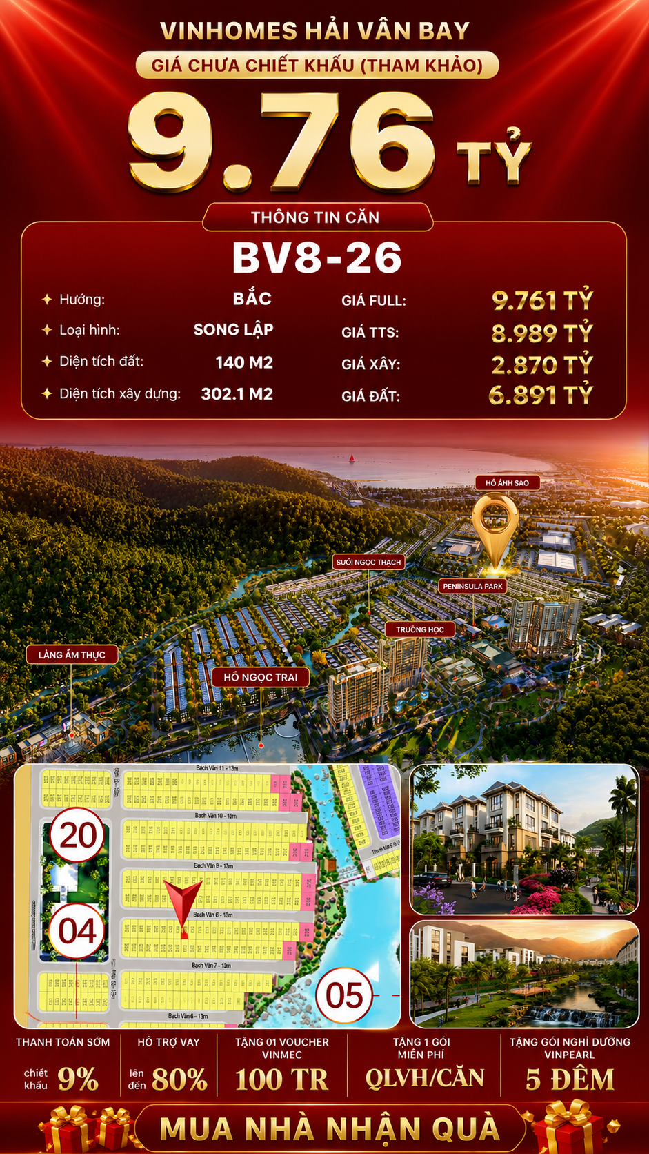 Bán Biệt Thự Song Lập BV8-26 Vinhomes Hải Vân Bay Giá 9,76 Tỷ