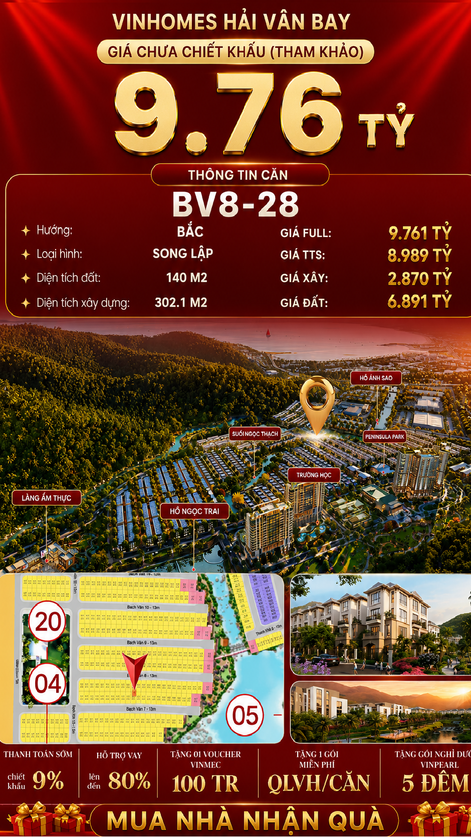 Bán Biệt Thự Song Lập BV8-28 Vinhomes Hải Vân Bay Giá 9,76 Tỷ