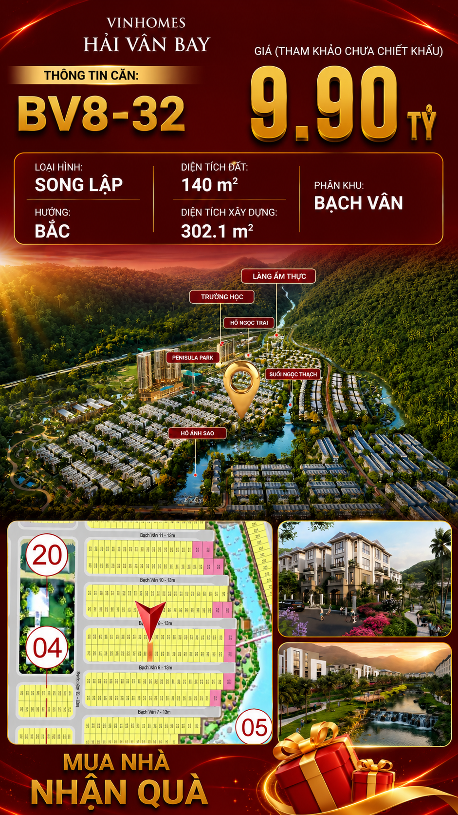 Bán Biệt Thự Song Lập BV8-32 Vinhomes Hải Vân Bay Giá 9,90 Tỷ