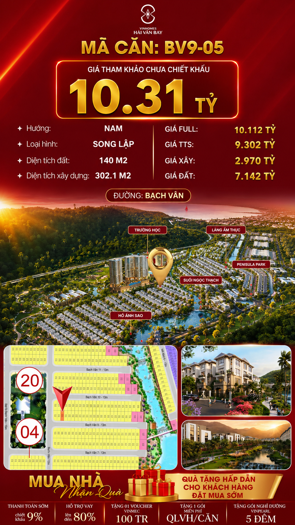 Bán Biệt Thự Song Lập BV9-05 Vinhomes Hải Vân Bay Giá 10,31 Tỷ
