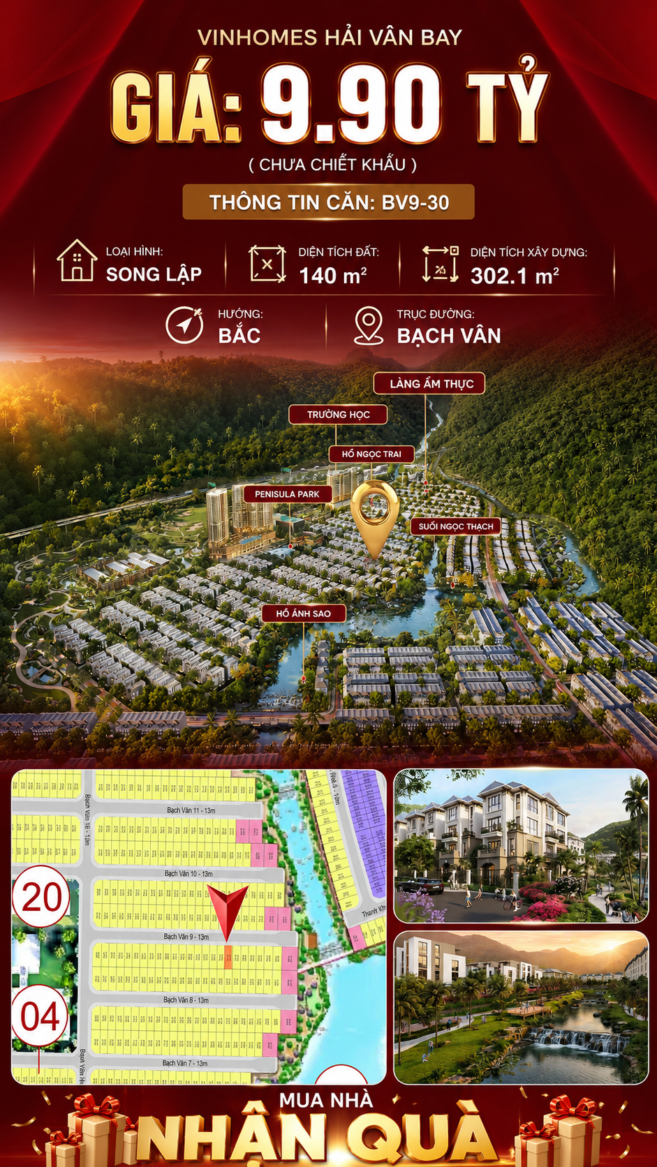 Bán Biệt Thự Song Lập BV9-30 Vinhomes Hải Vân Bay Giá 9,90 Tỷ