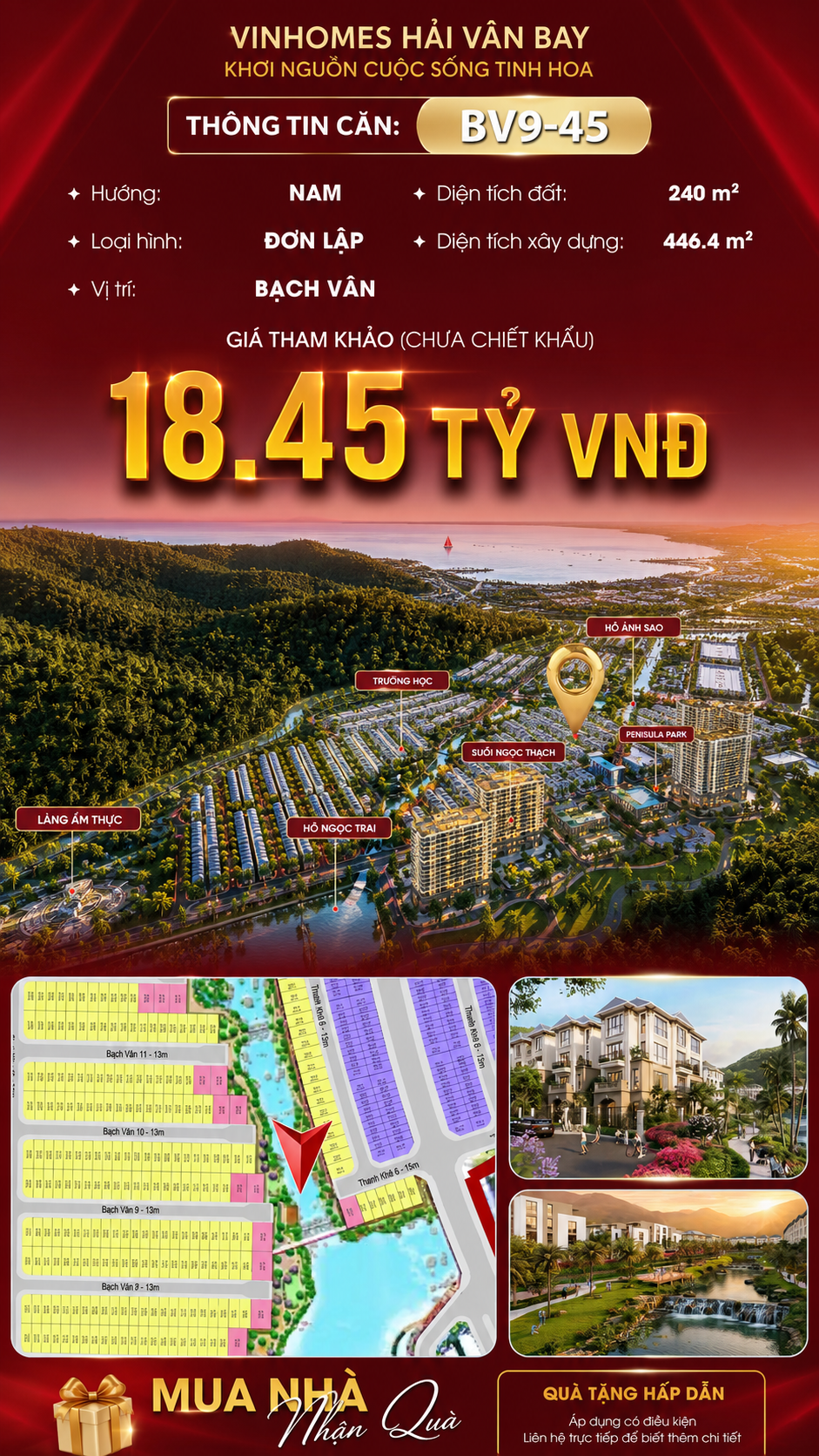 Bán Biệt Thự Đơn Lập BV9-45 Vinhomes Hải Vân Bay Giá 18,45 Tỷ