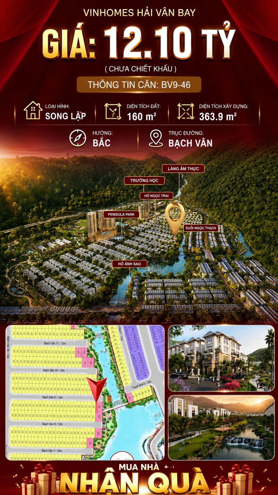Bán Biệt Thự Song Lập BV9-46 Vinhomes Hải Vân Bay Giá 12,10 Tỷ