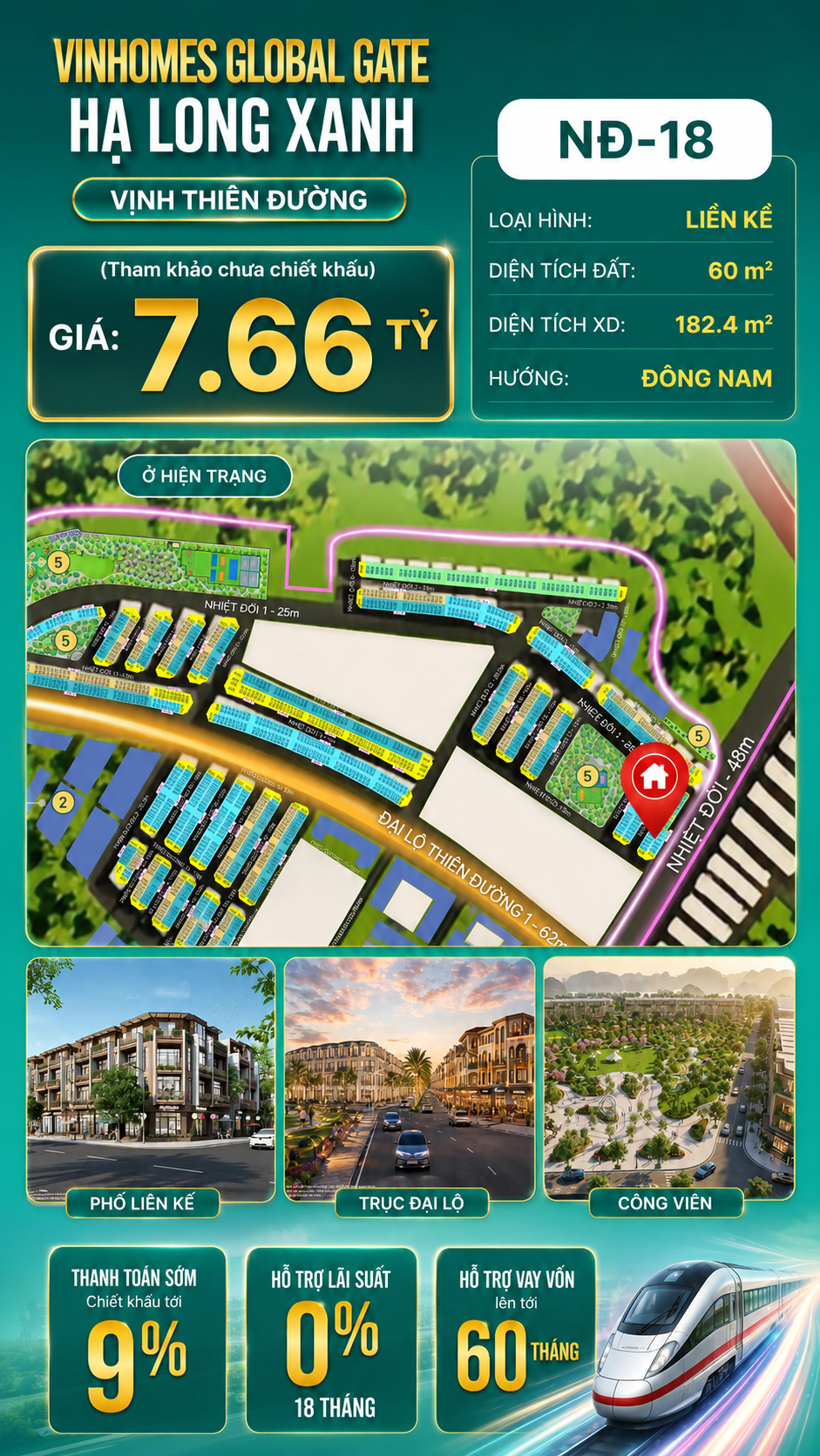 Liền Kề NĐ-18 Vinhomes Global Gate Hạ Long Xanh 7.66 tỷ