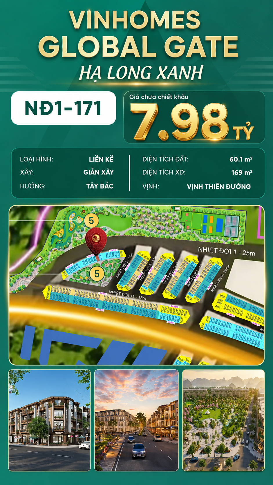 Liền Kề NĐ1-171 Vinhomes Global Gate Hạ Long Xanh 7.98 tỷ