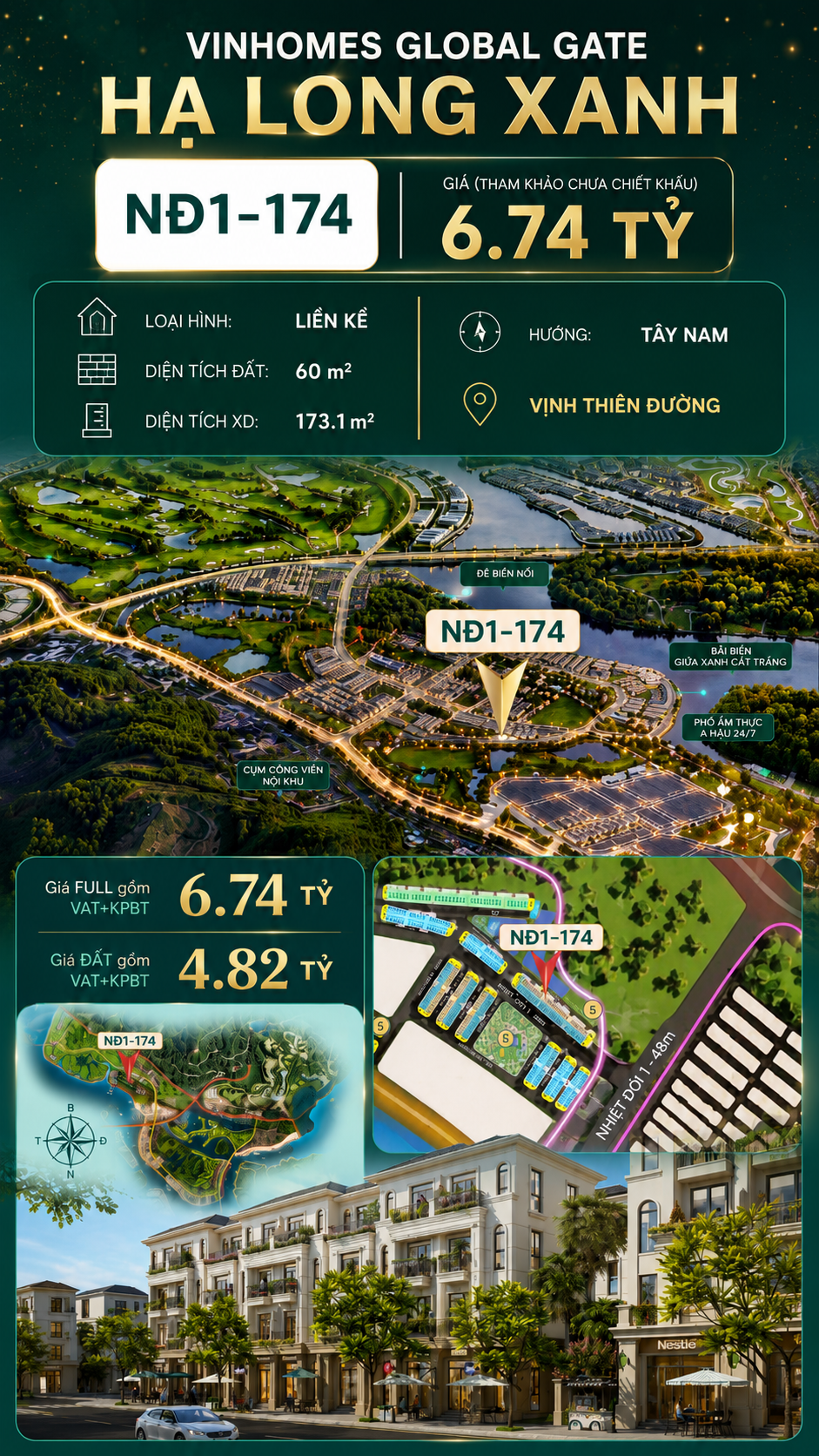 Liền Kề NĐ1-174 Vinhomes Global Gate Hạ Long Xanh 6.74 tỷ