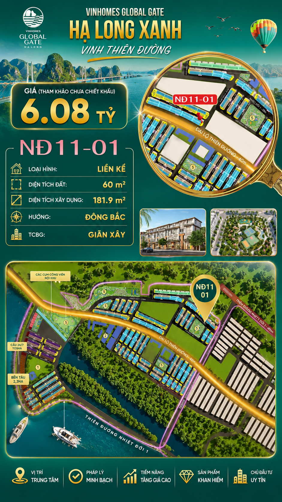 Liền Kề Góc 2MT NĐ11-01 Vinhomes Global Gate Hạ Long 6.08 tỷ