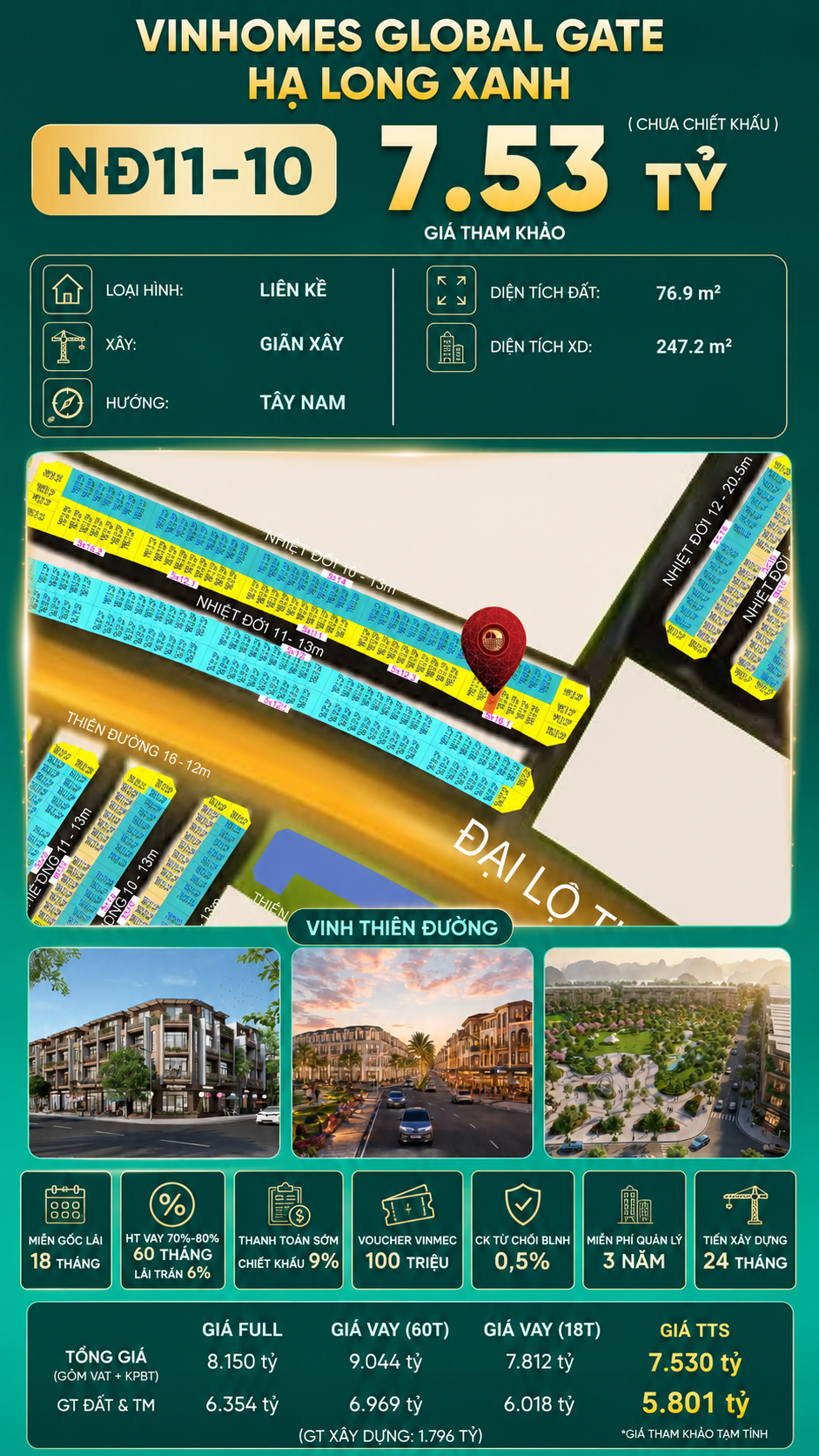Liền Kề NĐ11-10 Vinhomes Global Gate Hạ Long Xanh 7.53 tỷ