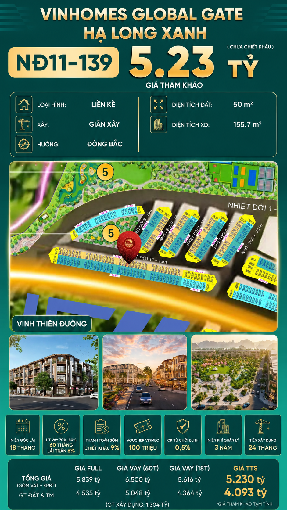 Liền Kề NĐ11-139 Vinhomes Global Gate Hạ Long Xanh 5.23 tỷ
