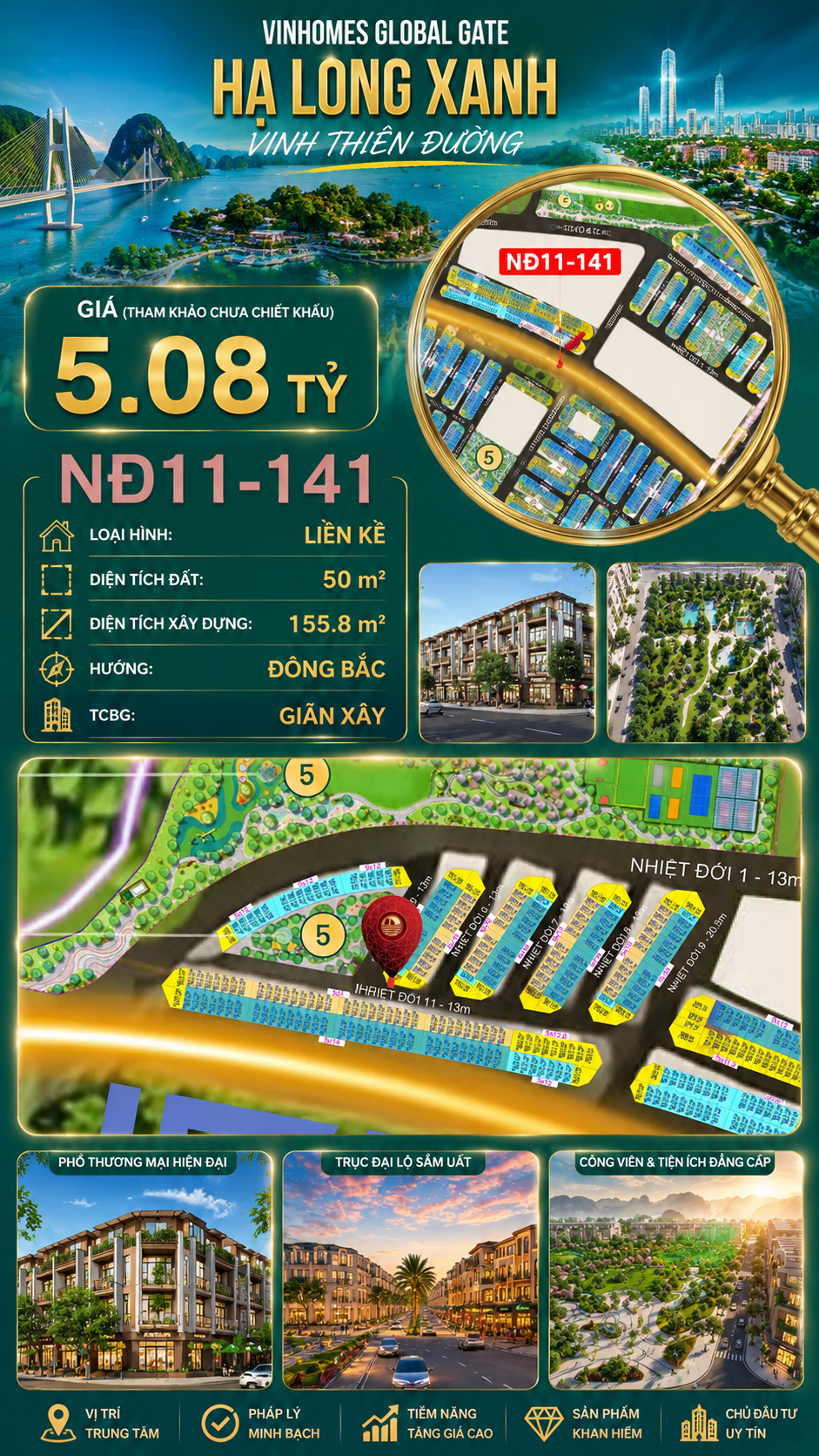 Liền Kề NĐ11-141 Vinhomes Global Gate Hạ Long Xanh 5.08 tỷ