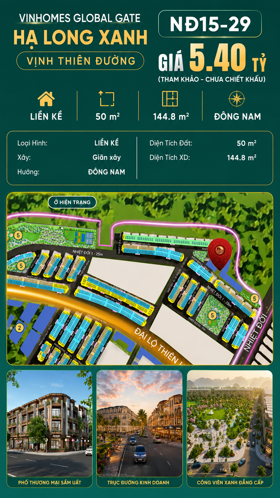Liền Kề NĐ15-29 Vinhomes Global Gate Hạ Long Xanh 5.4 tỷ