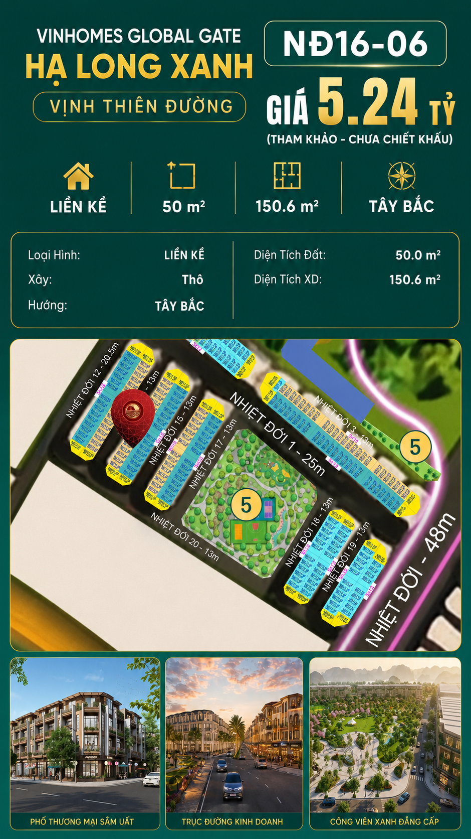 Liền Kề NĐ16-06 Vinhomes Global Gate Hạ Long Xanh 5.24 tỷ