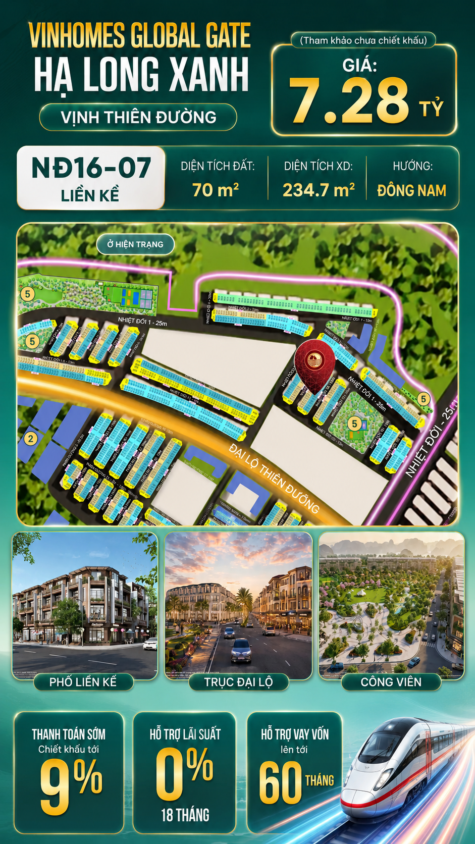Liền Kề NĐ16-07 Vinhomes Global Gate Hạ Long Xanh 7.28 tỷ
