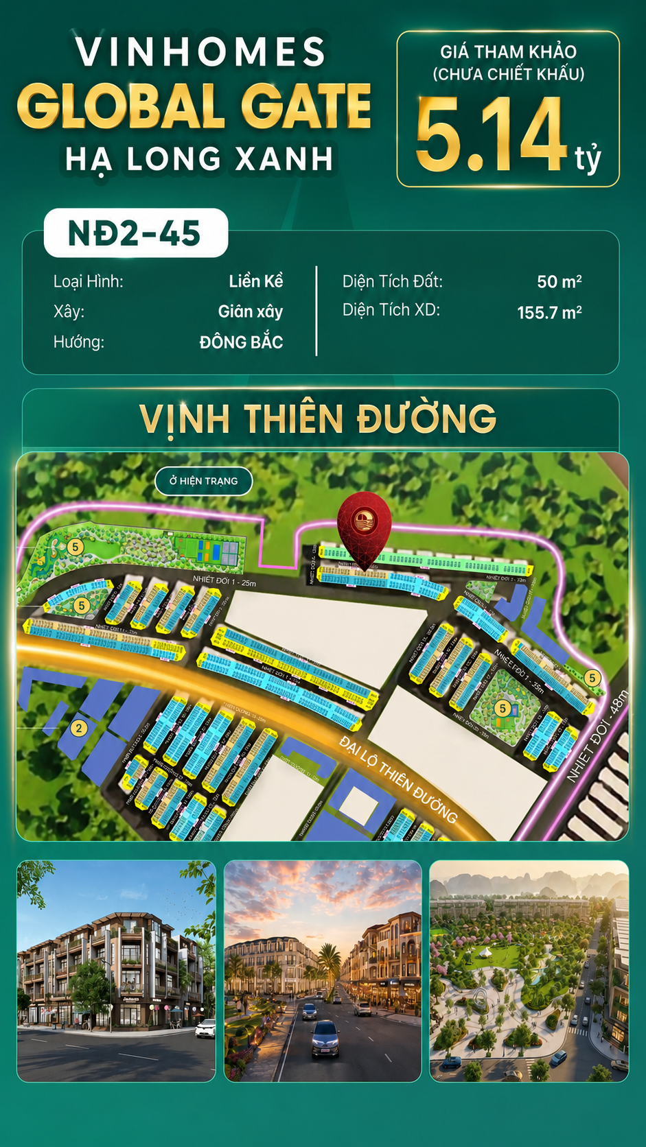 Liền Kề NĐ2-45 Vinhomes Global Gate Hạ Long Xanh 5.14 tỷ