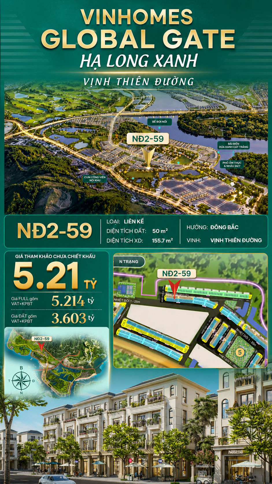 Liền Kề NĐ2-59 Vinhomes Global Gate Hạ Long Xanh 5.21 tỷ