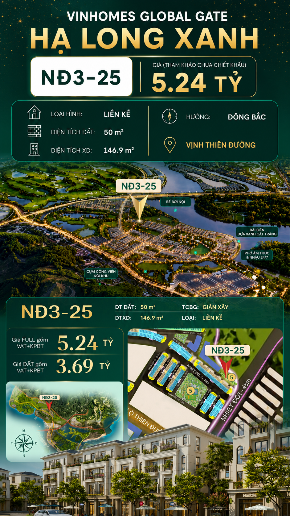 Liền Kề NĐ3-25 Vinhomes Global Gate Hạ Long Xanh 5.24 tỷ