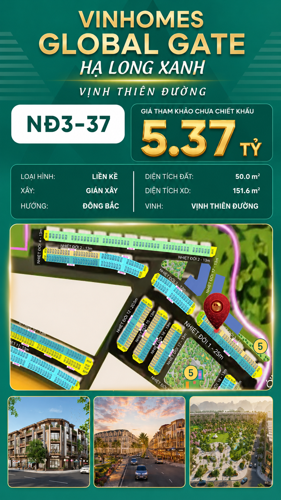 Liền Kề NĐ3-37 Vinhomes Global Gate Hạ Long Xanh 5.37 tỷ