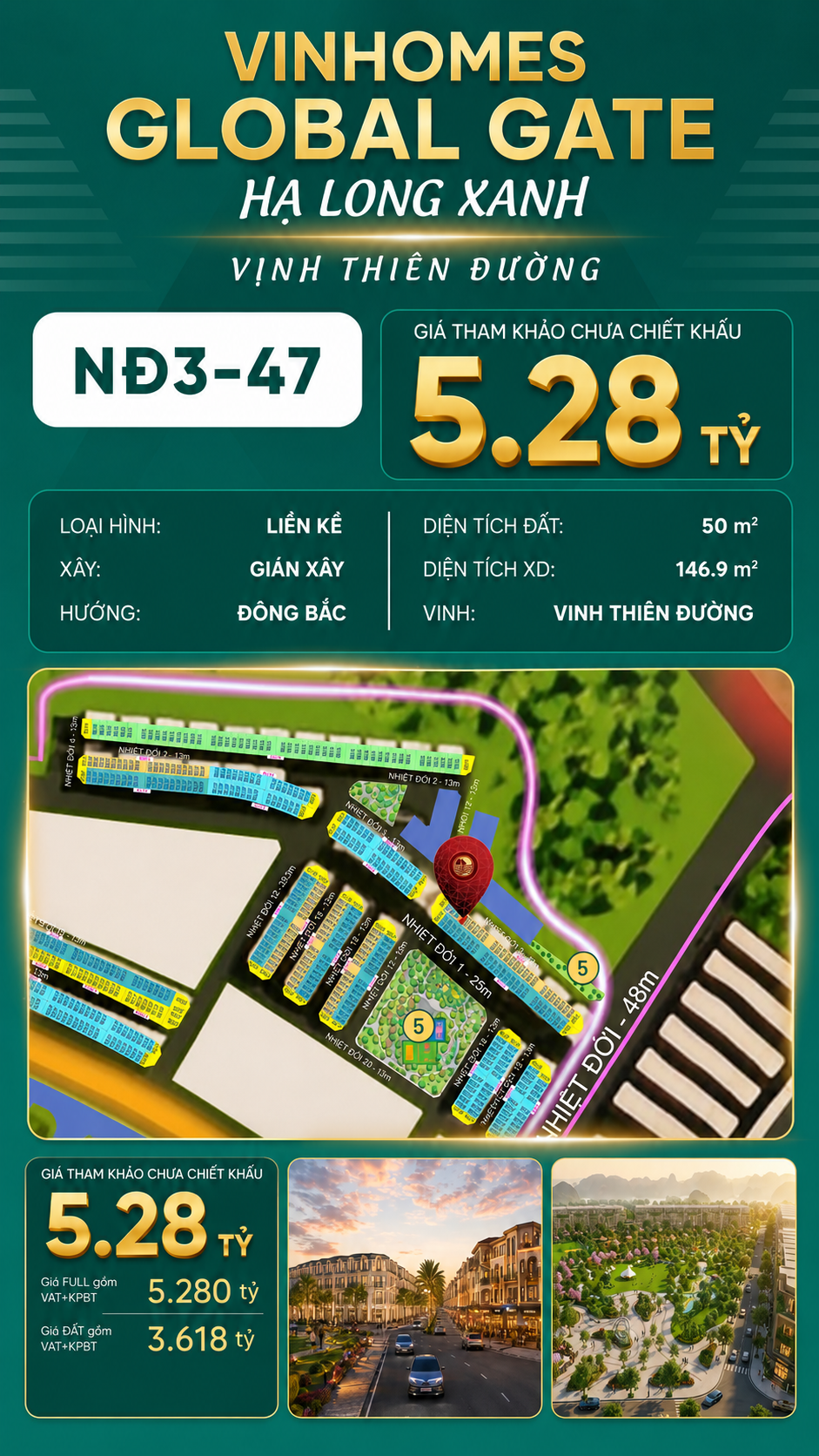 Liền Kề NĐ3-47 Vinhomes Global Gate Hạ Long Xanh 5.28 tỷ