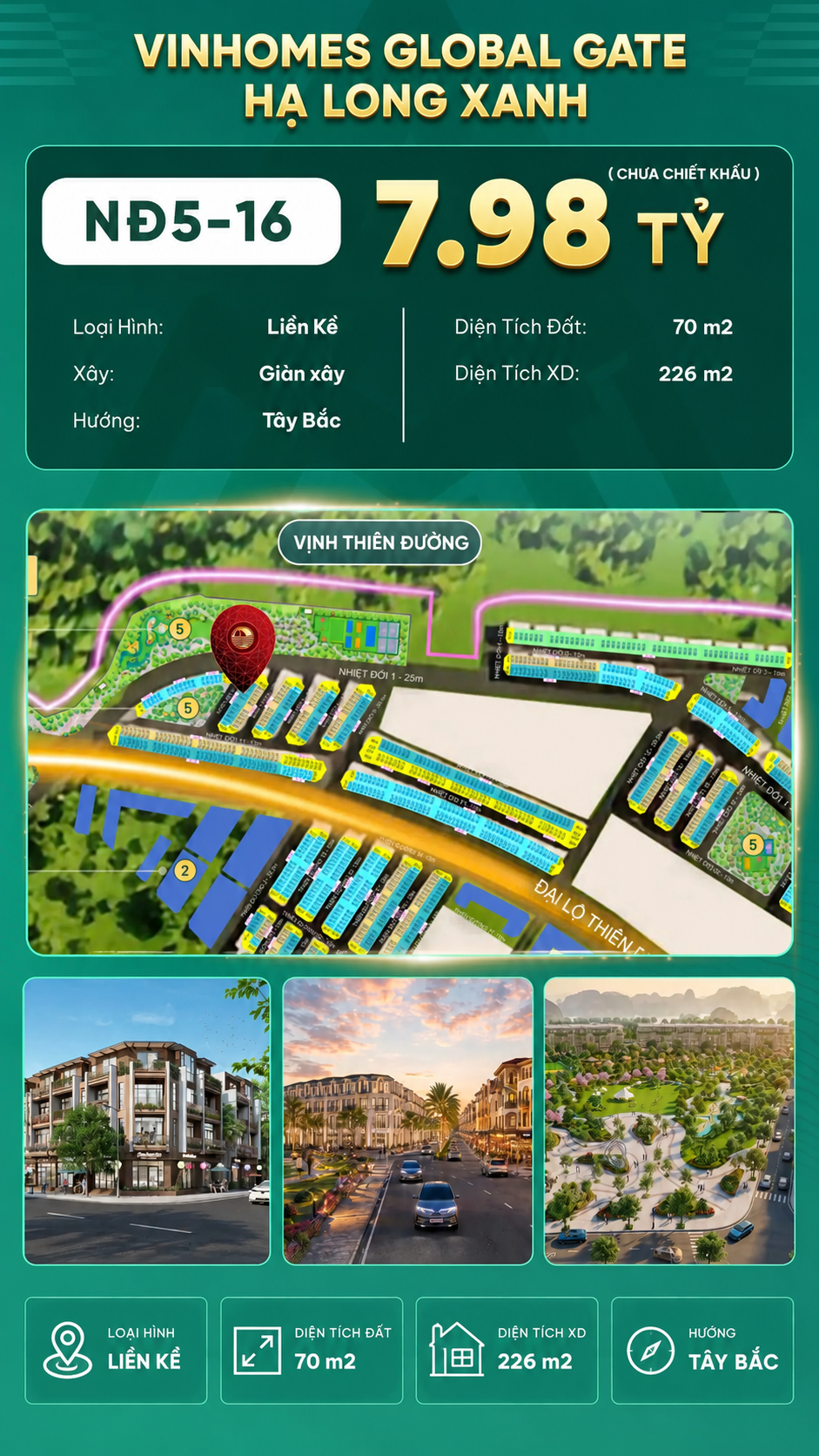 Liền Kề NĐ5-16 Vinhomes Global Gate Hạ Long Xanh 7.98 tỷ