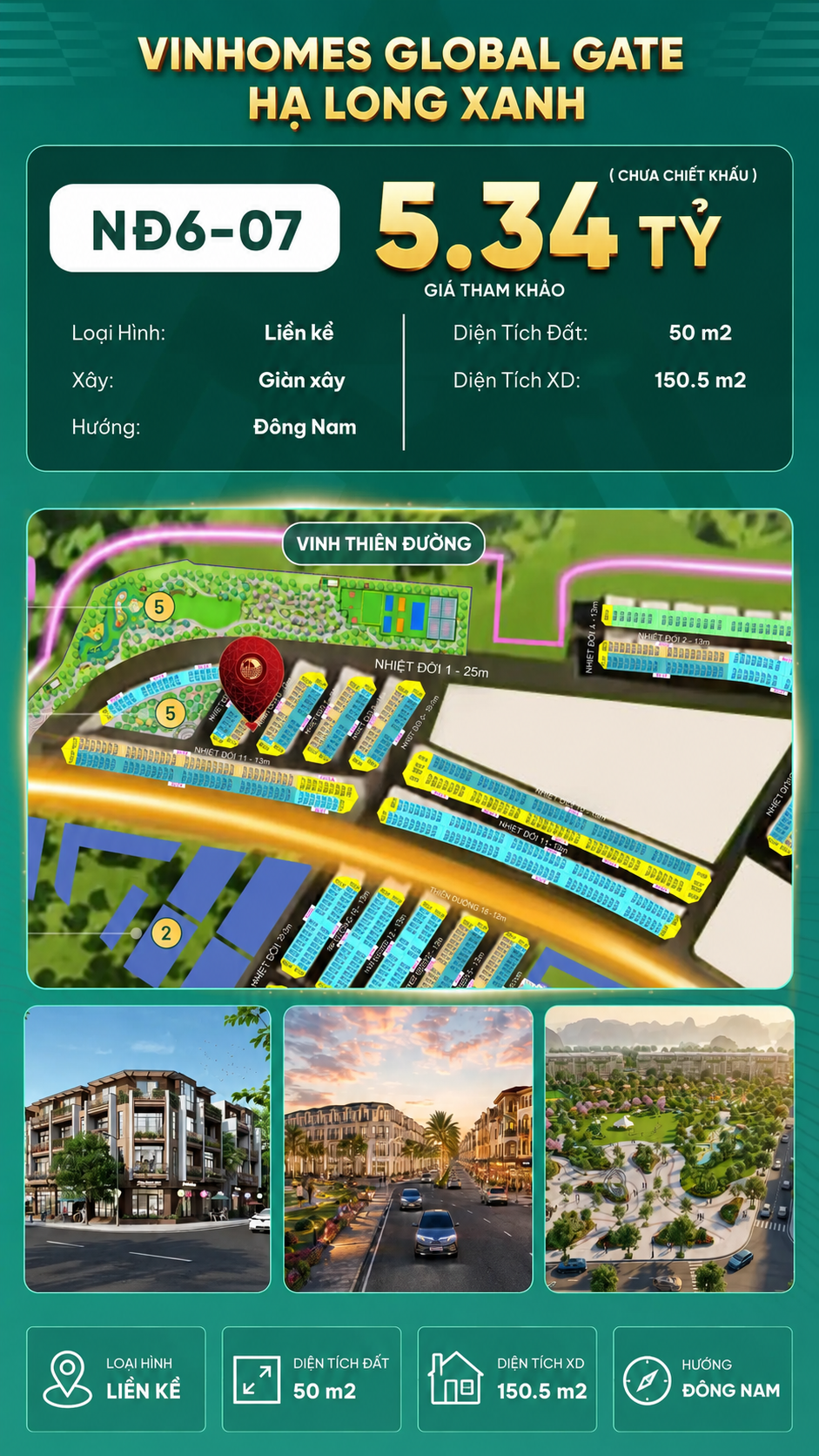 Liền Kề Góc 2MT NĐ6-01 Vinhomes Global Gate Hạ Long Xanh 5.49 tỷ