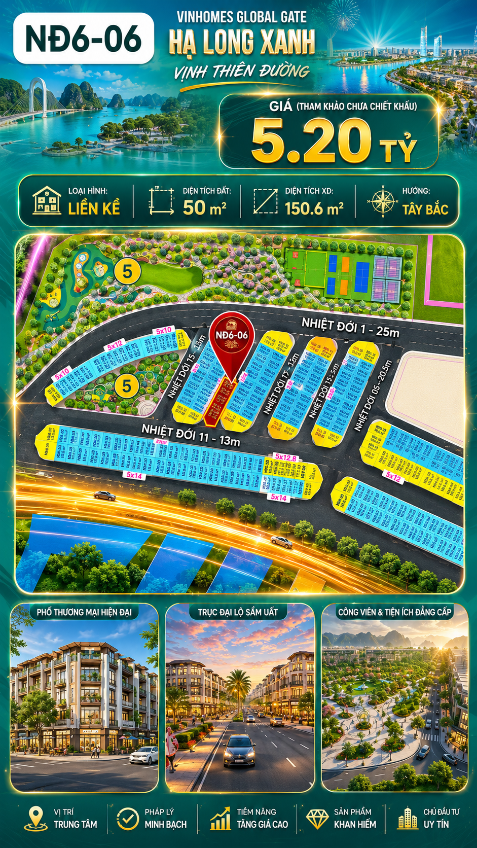 Liền Kề NĐ6-06 Vinhomes Global Gate Hạ Long Xanh 5.2 tỷ
