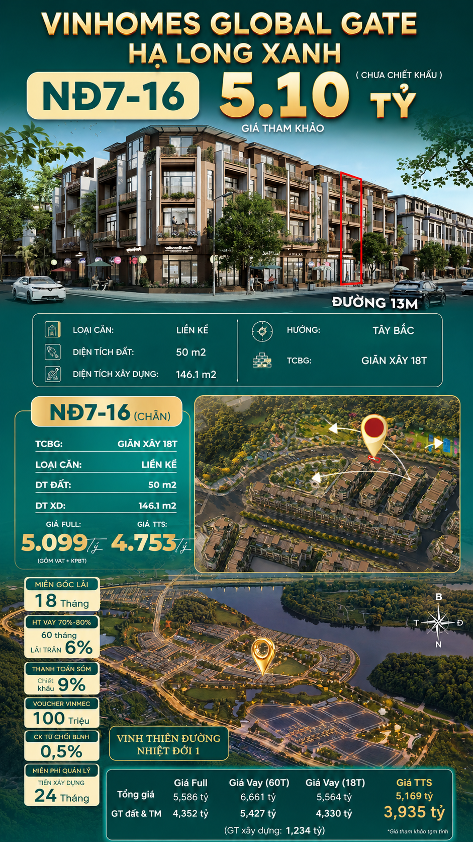 Liền Kề NĐ7-16 Vinhomes Global Gate Hạ Long Xanh 5.1 tỷ