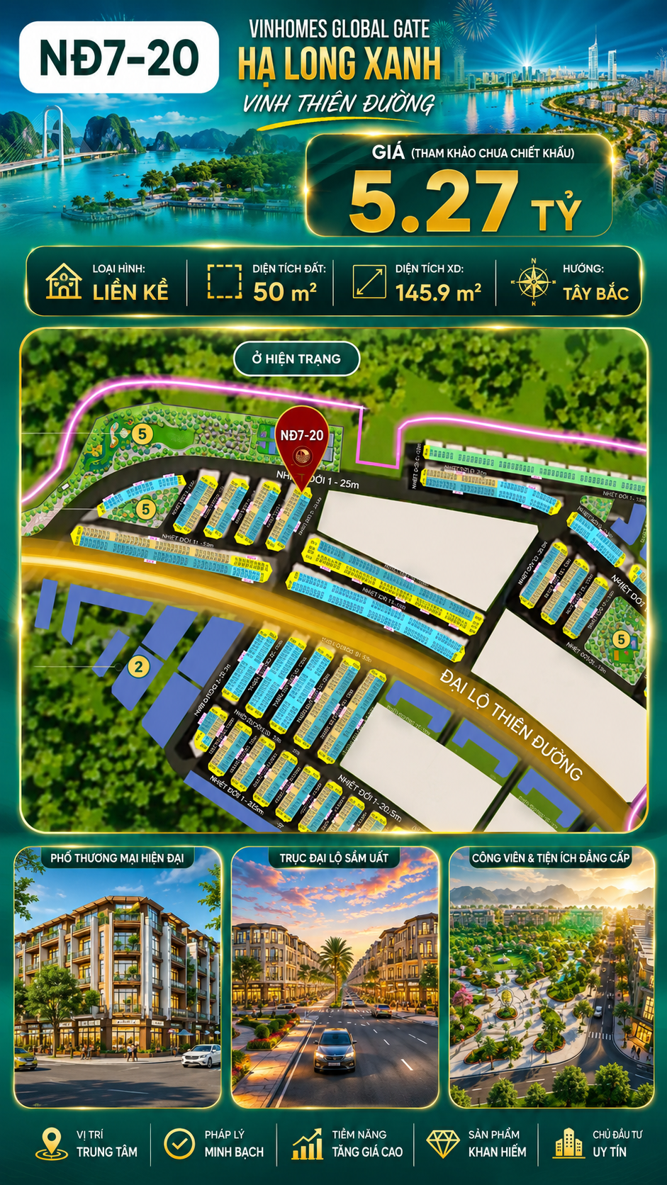 Liền Kề NĐ7-20 Vinhomes Global Gate Hạ Long Xanh 5.27 tỷ